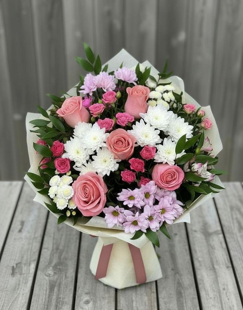 Букет цветов из: Альстромерии, Гвоздики, Розы и Хризантемы в Озёрный Смоленская область