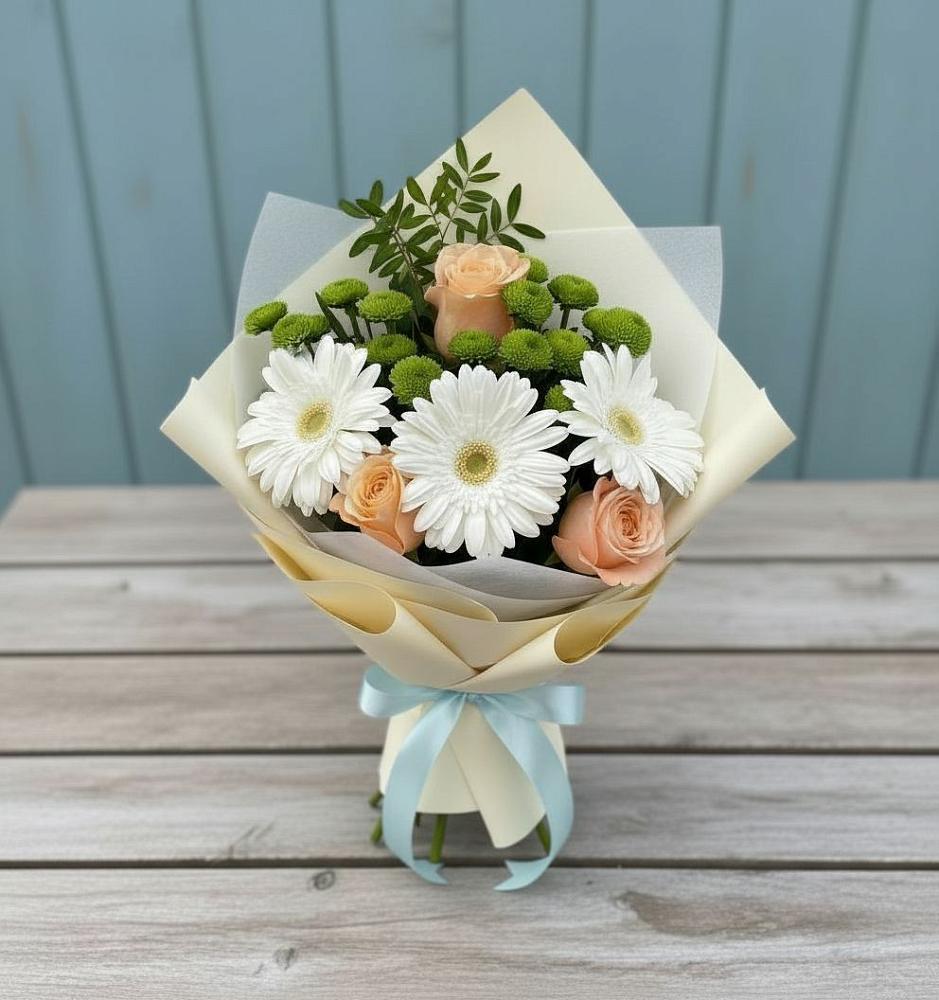Букет цветов из: Герберы, Розы и Хризантемы в Озёрный Смоленская область