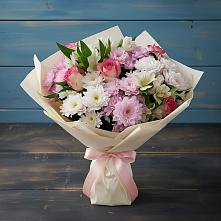 Букет цветов из:  Хризантемы, Альстромерии и Розы в Озёрный Смоленская область
