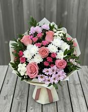 Букет цветов из:  Альстромерии, Гвоздики, Розы и Хризантемы в Озёрный Смоленская область