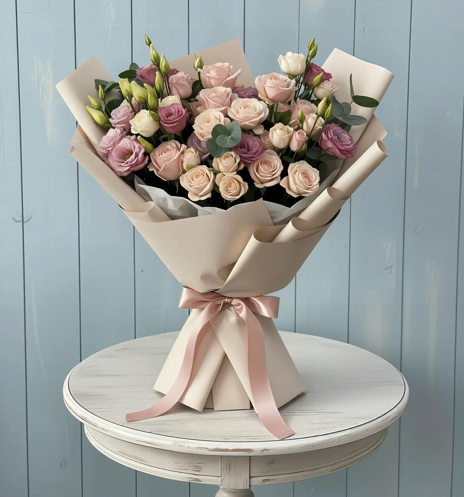 Букет цветов из: Розы и Лизиантусы в Озёрный Смоленская область