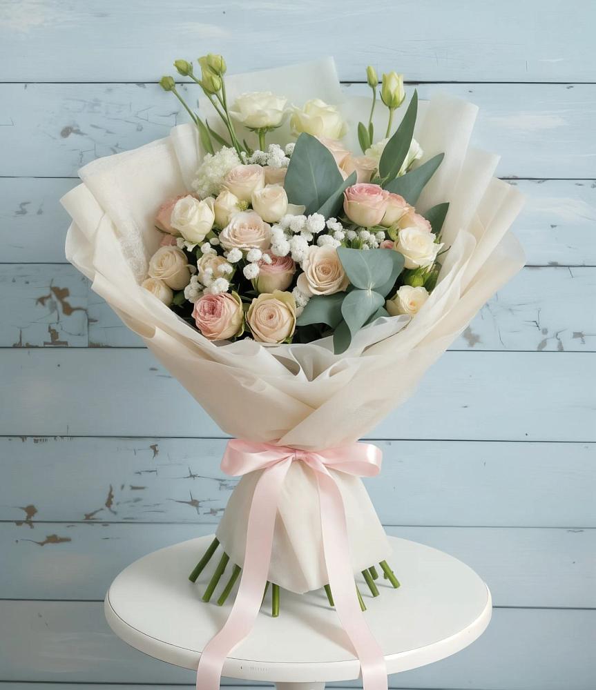 Букет цветов из: Розы и Лизиантусы в Озёрный Смоленская область