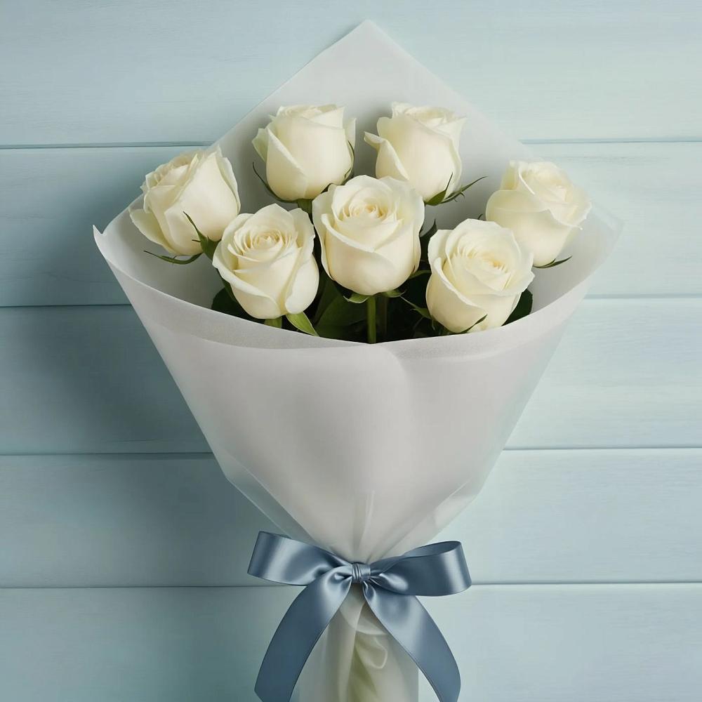 Букет 7 Белых роз Эдлесс Лав в Озёрный Смоленская область