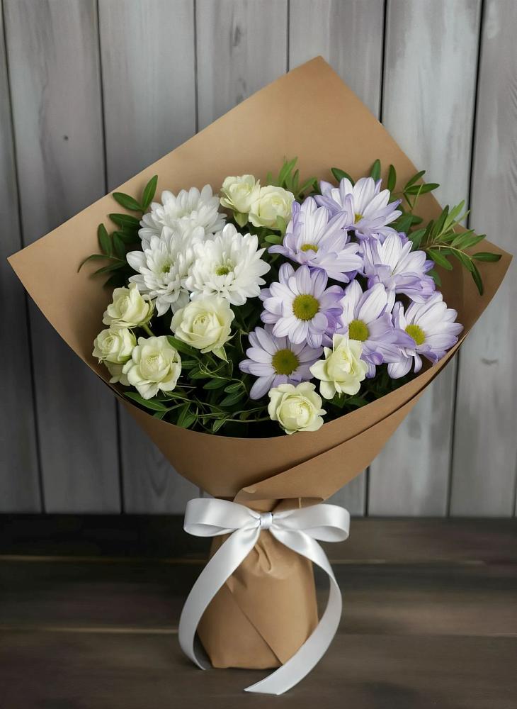 Букет цветов из: Хризантемы и Розы в Озёрный Смоленская область